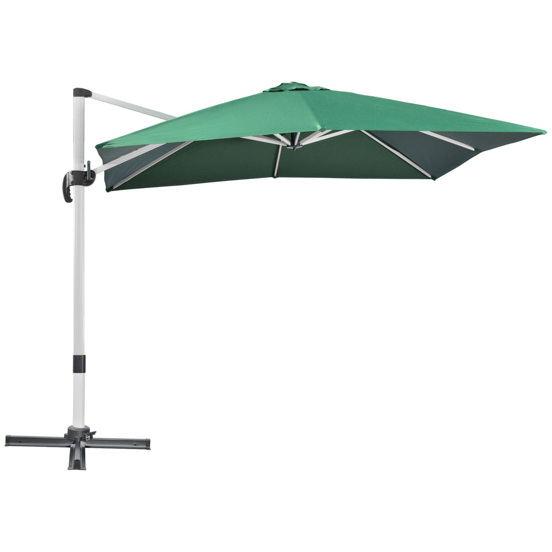 3 x 3(m) Cantilever Roma Parasol, Square Garden Umbrella with Cross Base, Crank Handle, Tilt, 360° Rotation and Aluminium Frame, Green