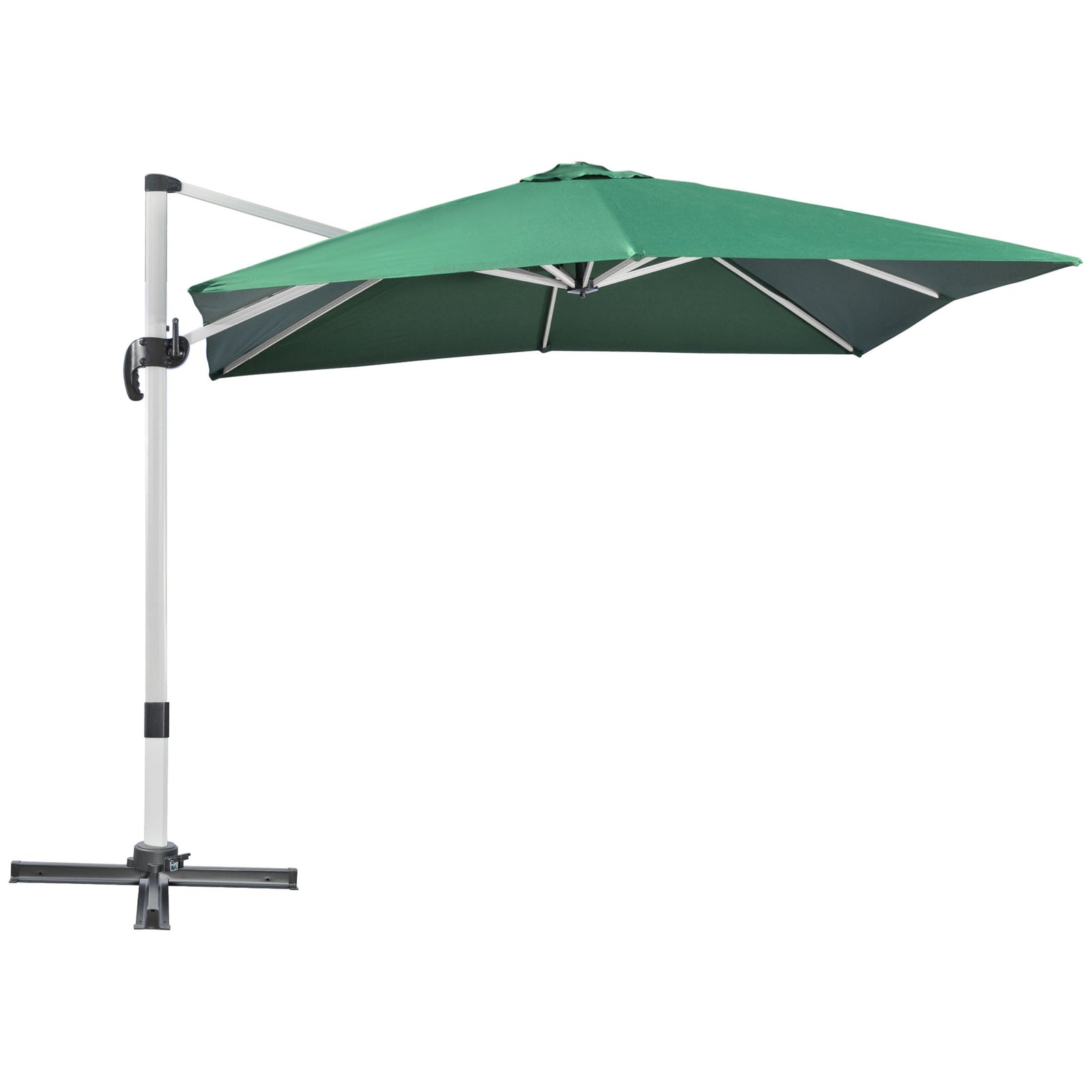 3 x 3(m) Cantilever Roma Parasol, Square Garden Umbrella with Cross Base, Crank Handle, Tilt, 360° Rotation and Aluminium Frame, Green