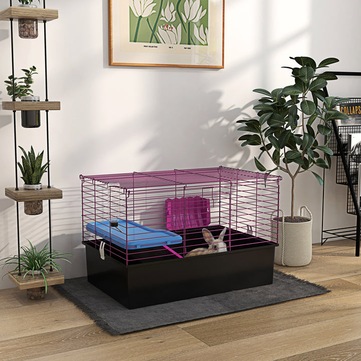 PawHut Chinchillas Small Rabbit Guinea Pig Small Animal Cage Pet Playhouse with Platform Ramp, 71 x 46 x 47 cm | Aosom UK