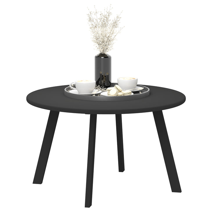 70cm Round Coffee Table, Outdoor Garden Table with Non-Slip Foot Pads and Metal Frame for Garden, Terrace, Balcony, Living Room, Black