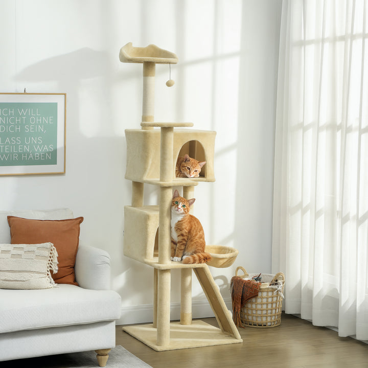 MCL 180cm Large Cat Tree Tower with Sisal Scratching Posts, Condos, Plush Perches, Hammock, Ladder, Beige