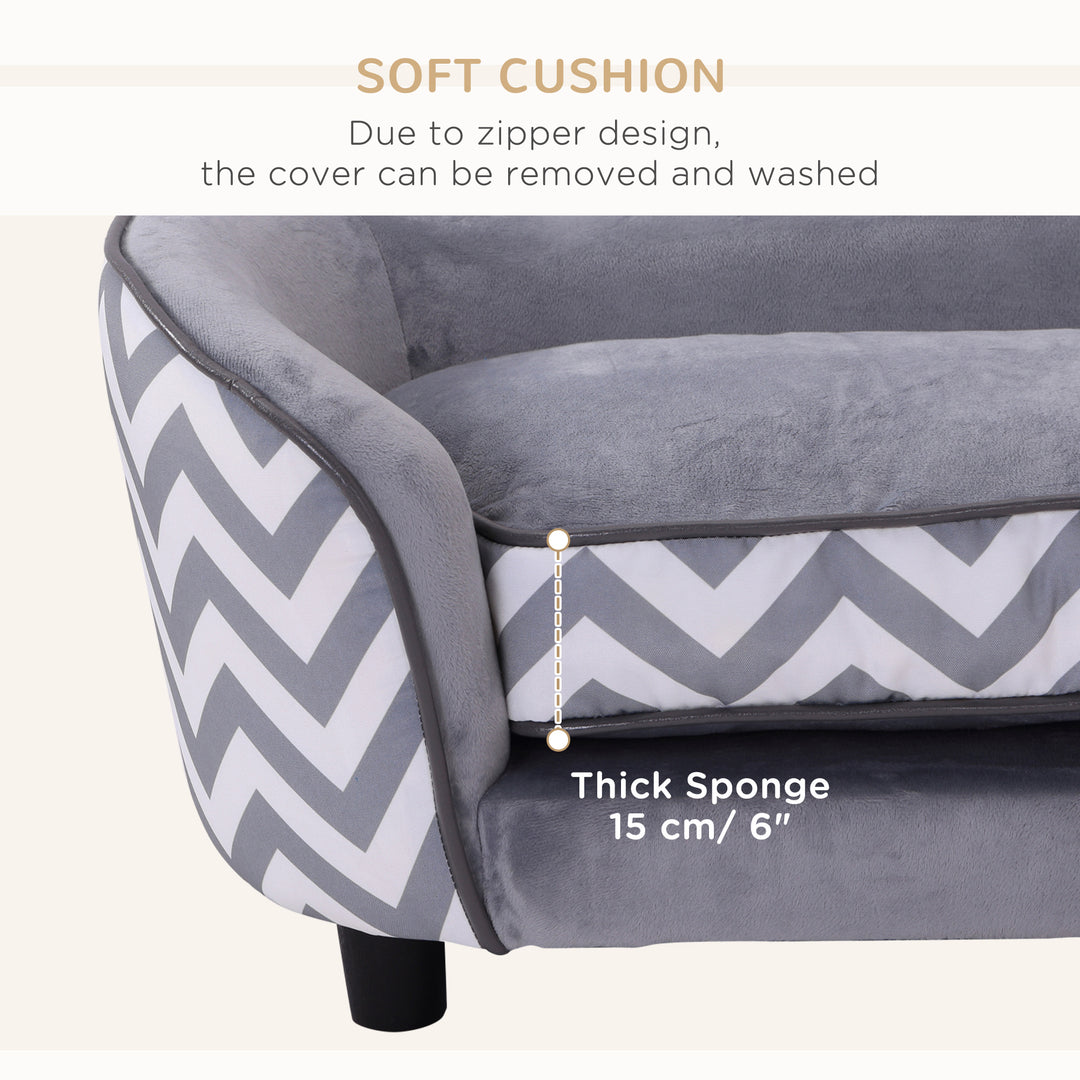 PawHut Dog Sofa Pet Couch for XS Dogs w/ Removable Sponge Padded Cushion - Grey | Aosom UK