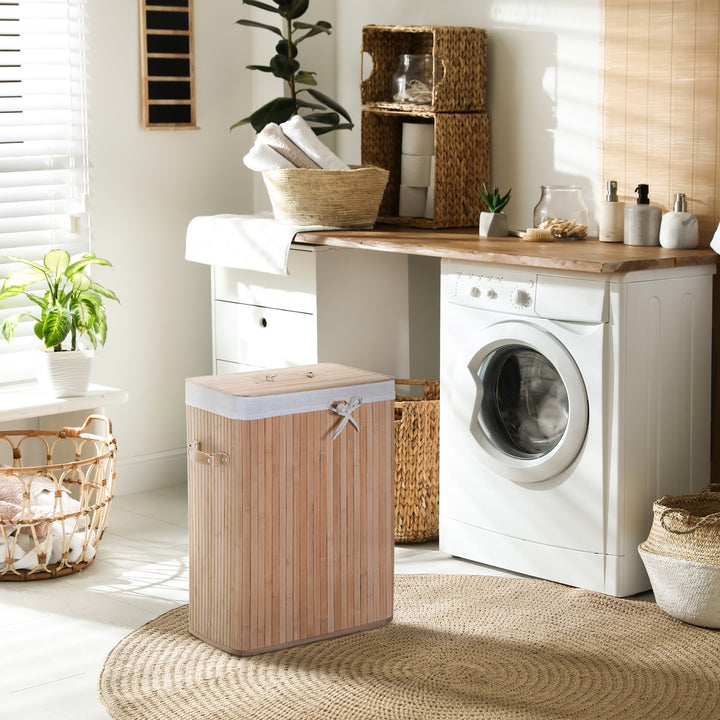 70L Collapsible Bamboo Laundry Hamper Organizer Clothes Washing Basket