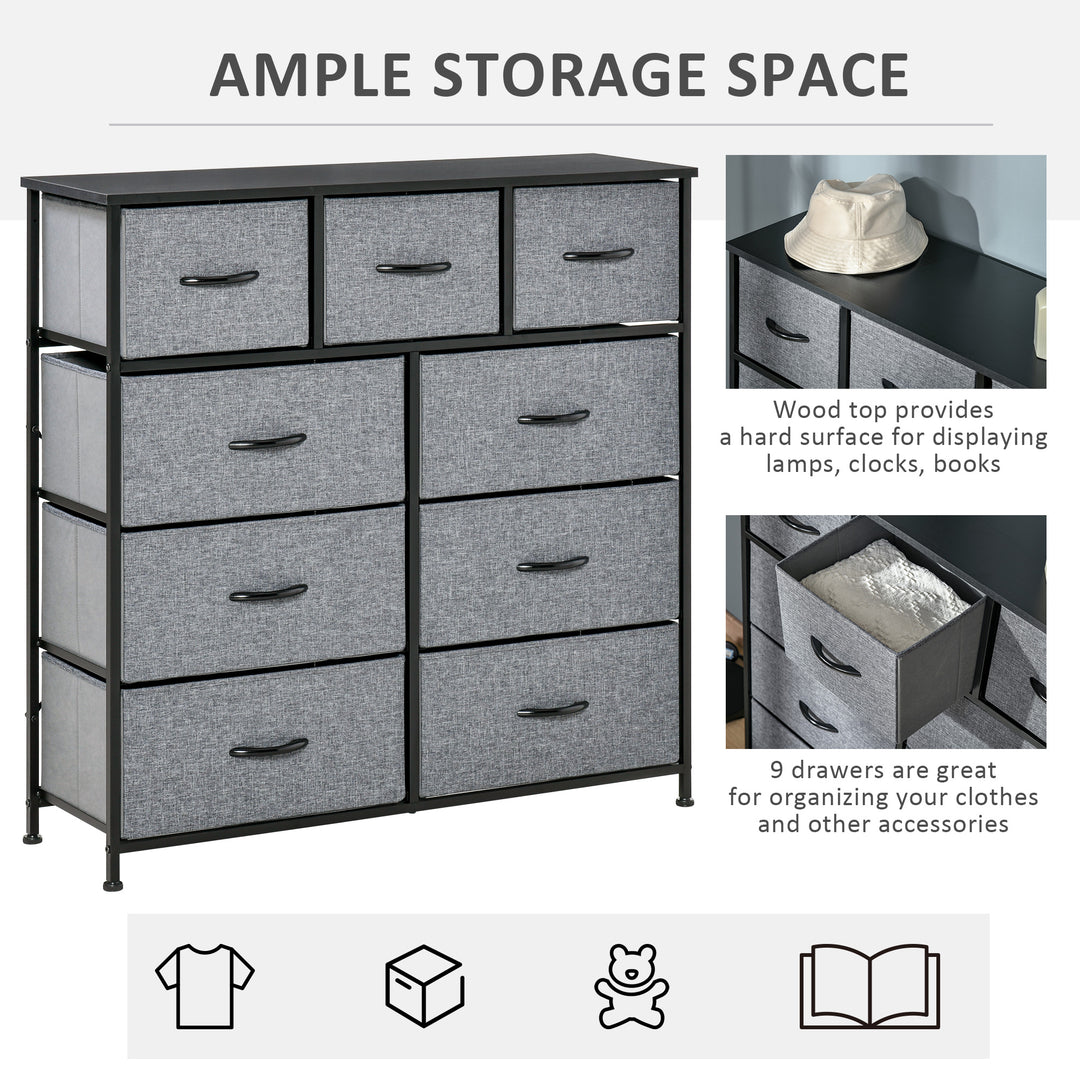 Nine Drawer Fabric Dresser - Grey