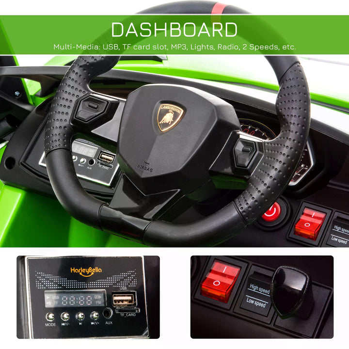 HOMCOM Compatible 12V Battery-powered Kids Electric Ride On Car Lamborghini Aventador Sports Racing Car Toy with Parental Remote Control Music Green