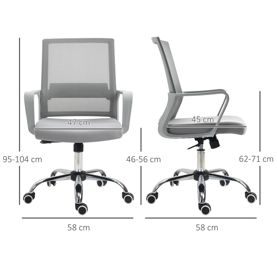 Vinsetto Ergonomic Office Chair, Mesh Desk Chair with Adjustable Armrest & 360 Swivel Wheels, Grey