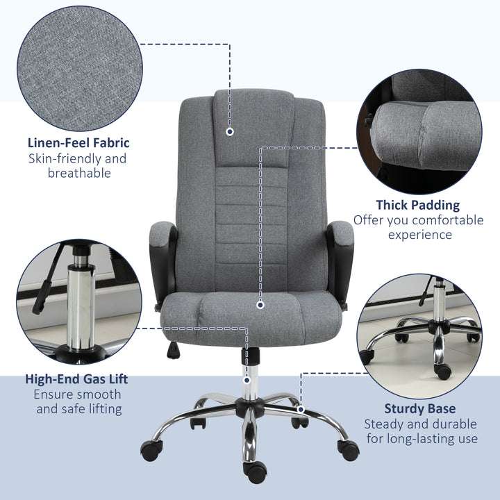 Linen-Look Swivel Office Chair - Dark Grey