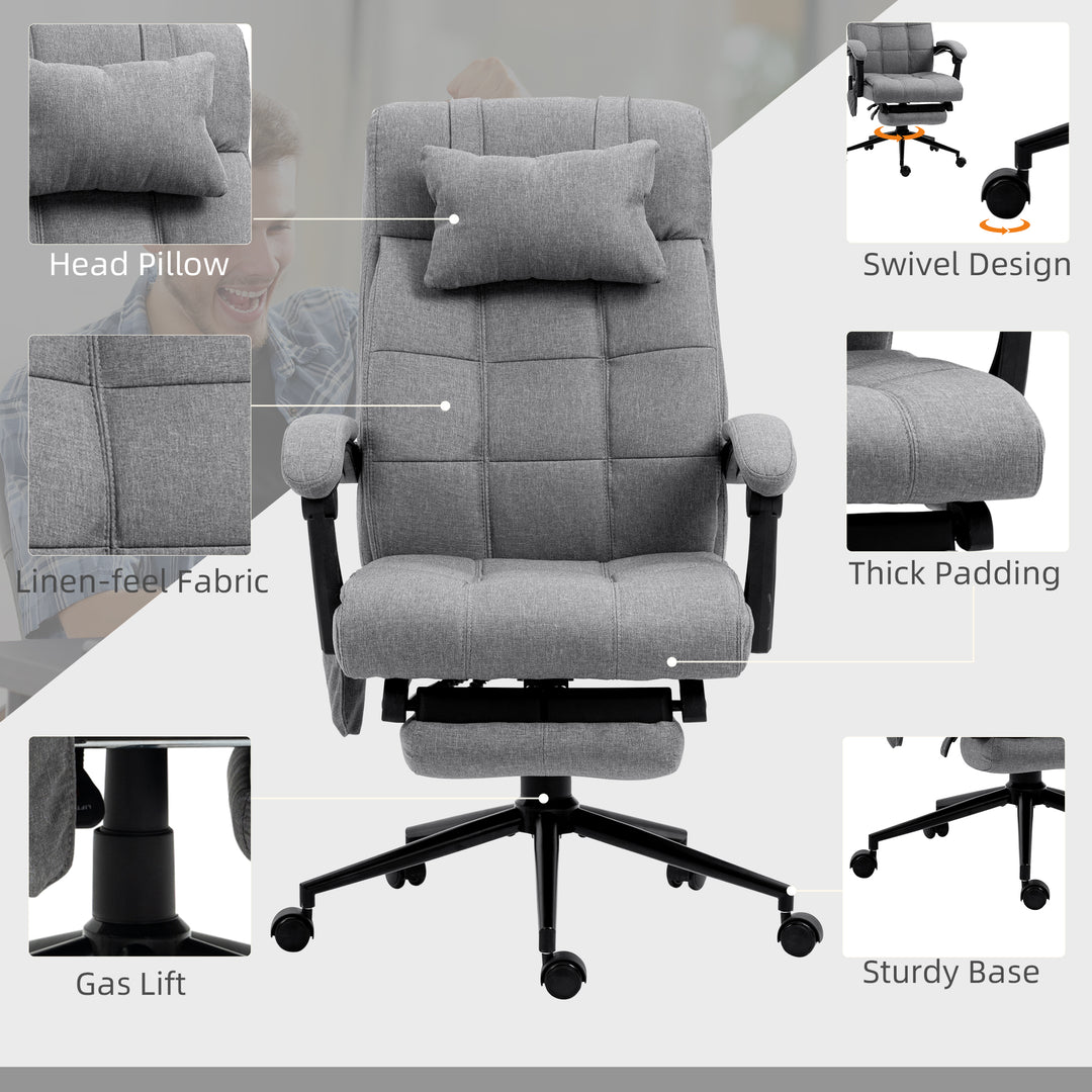 Office Chair with 6-point Vibration Massage and Heat, Computer Chair with Adjustable Height, Head Pillow, Footrest for Home, Grey