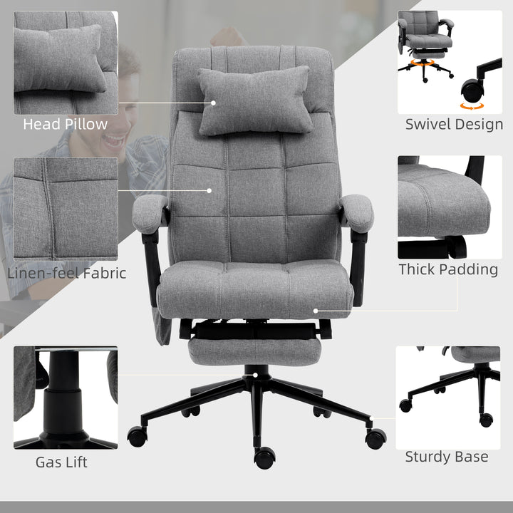 Office Chair with 6-point Vibration Massage and Heat, Computer Chair with Adjustable Height, Head Pillow, Footrest for Home, Grey
