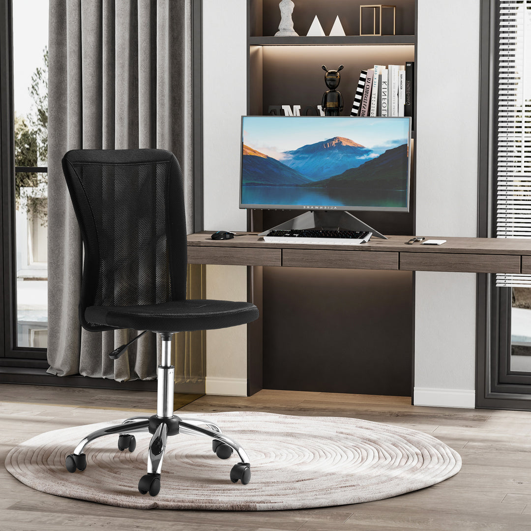 Office Chair, Armless Desk Chair, Adjustable Computer Swivel Chair with Rolling Wheels and Mesh Back for Home Work Study, Black