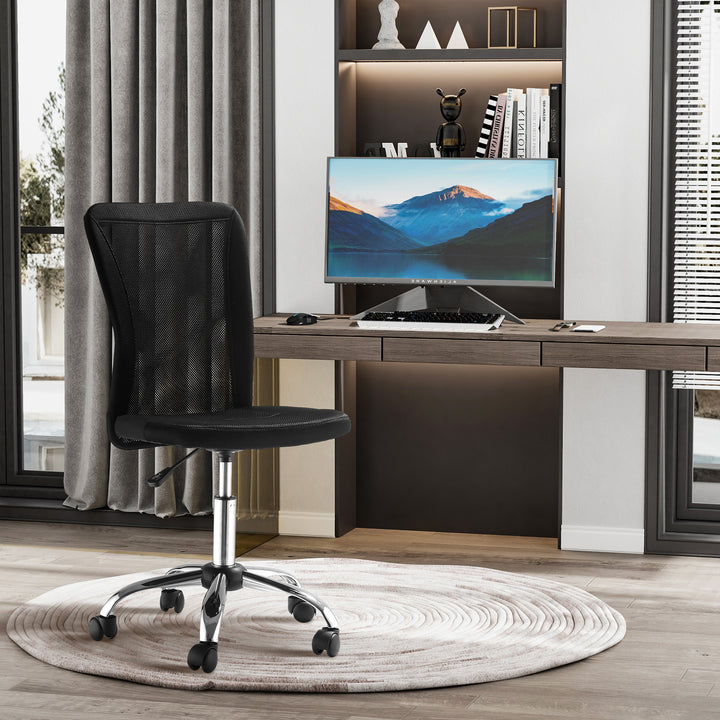 Office Chair, Armless Desk Chair, Adjustable Computer Swivel Chair with Rolling Wheels and Mesh Back for Home Work Study, Black