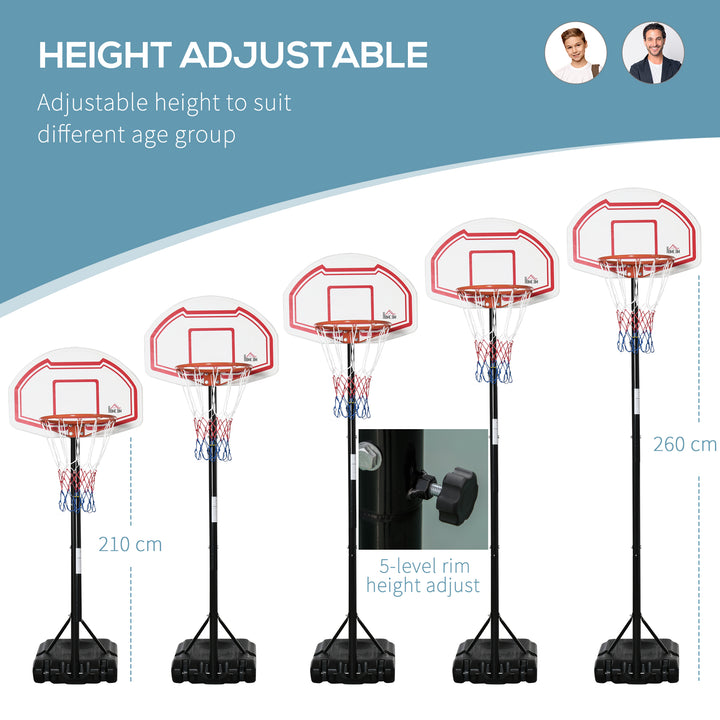 MCL Basketball Hoop Stand Portable Adjustable Height 2.1-2.6m w/ Wheels, Sturdy Rim Stable Base, Red
