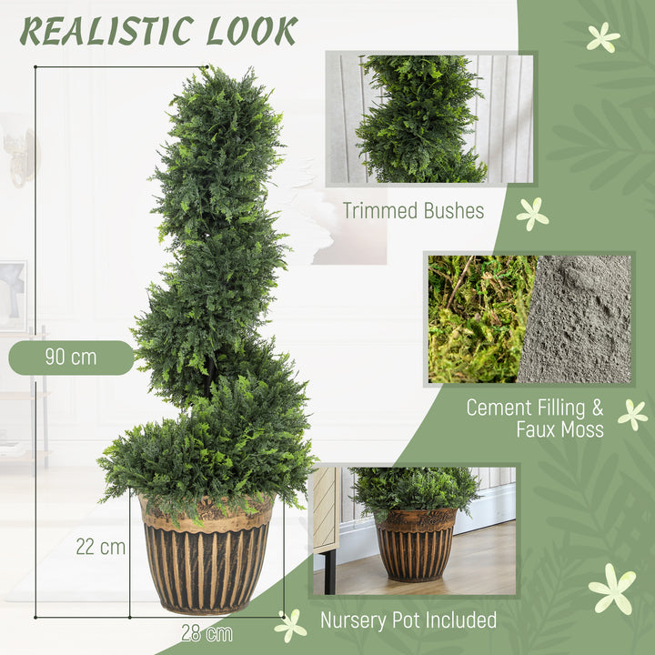 Set of 2 Artificial Plants, Topiary Spiral Boxwood Cypress Trees with 