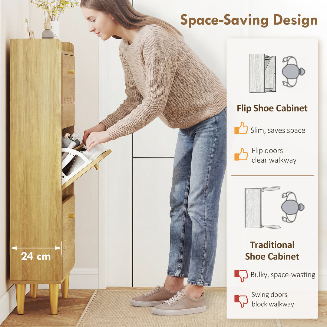 Narrow Shoe Cabinet, Modern Shoe Storage Cabinet with 3 Flip Drawers, 