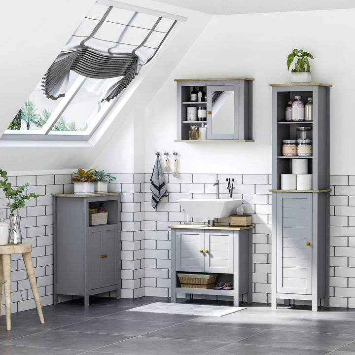 Bathroom Floor Cabinet, Free Standing Cupboard with Double Doors and Adjustable Shelf for Kitchen, Hallway, Living Room, Grey