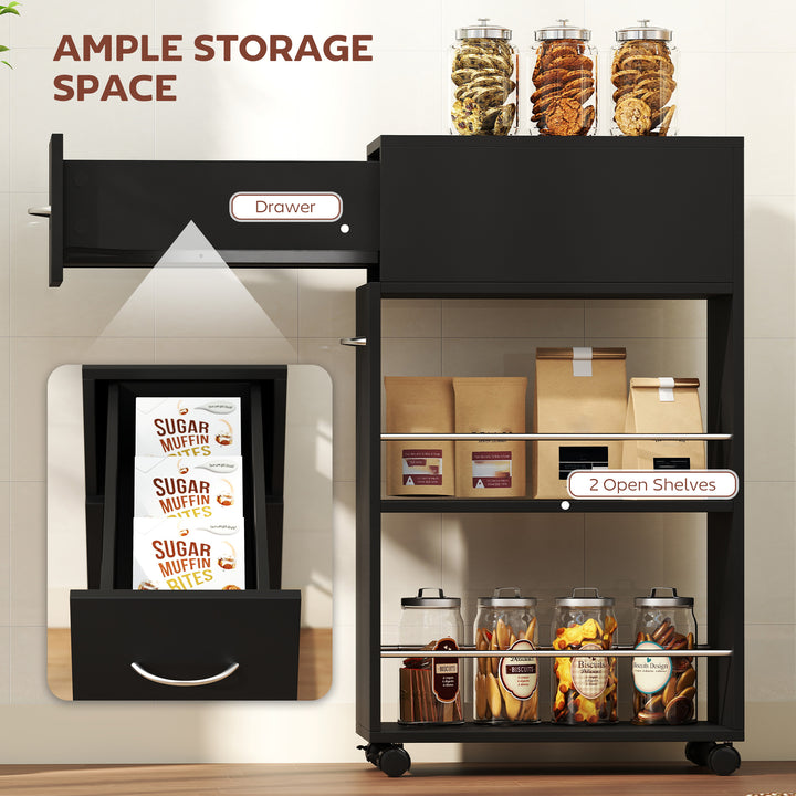 Rolling Storage Unit, 3-Tier Kitchen Cart Trolley with Drawer, Surface