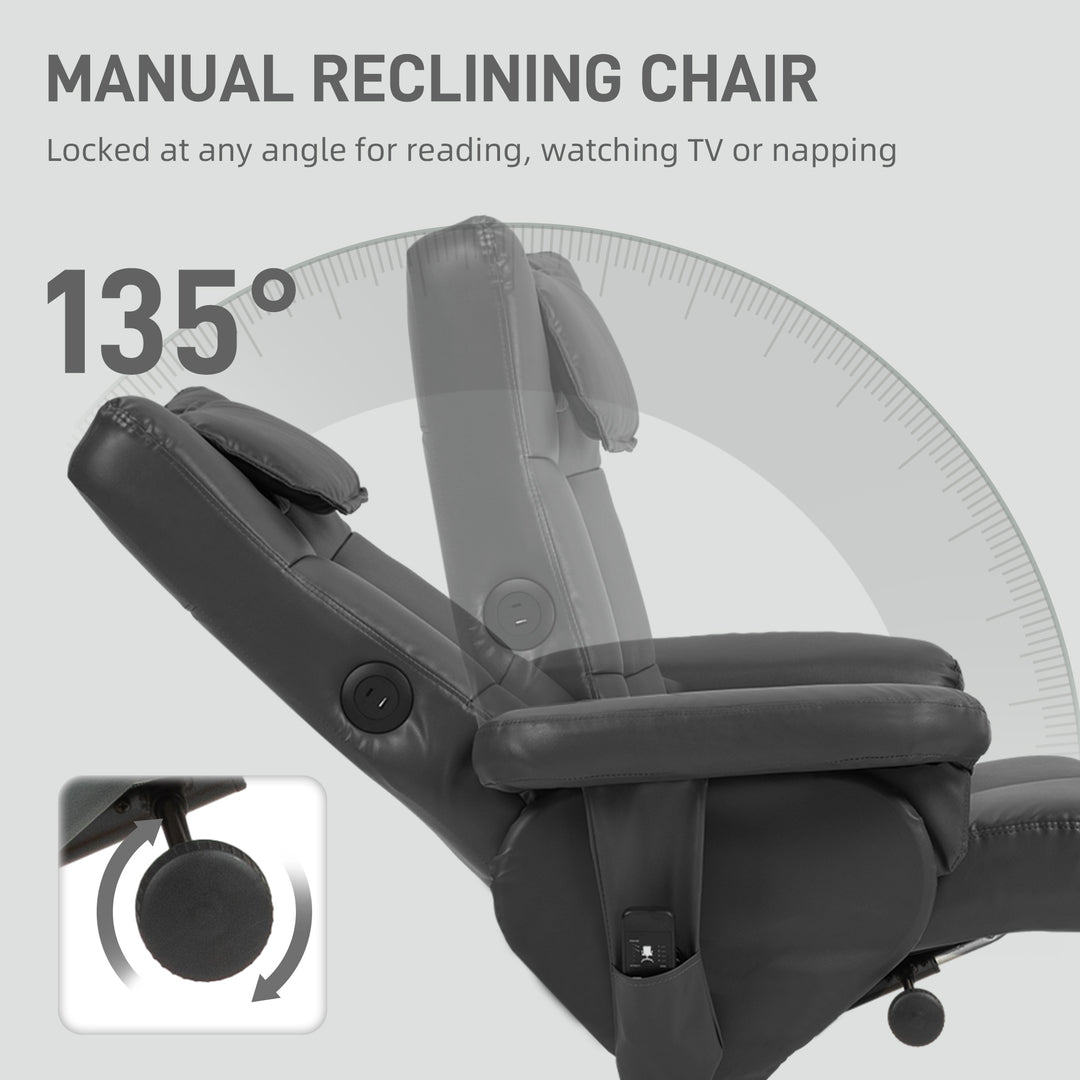Faux Leather Massage Recliner Chair, with Storage Ottoman - Black
