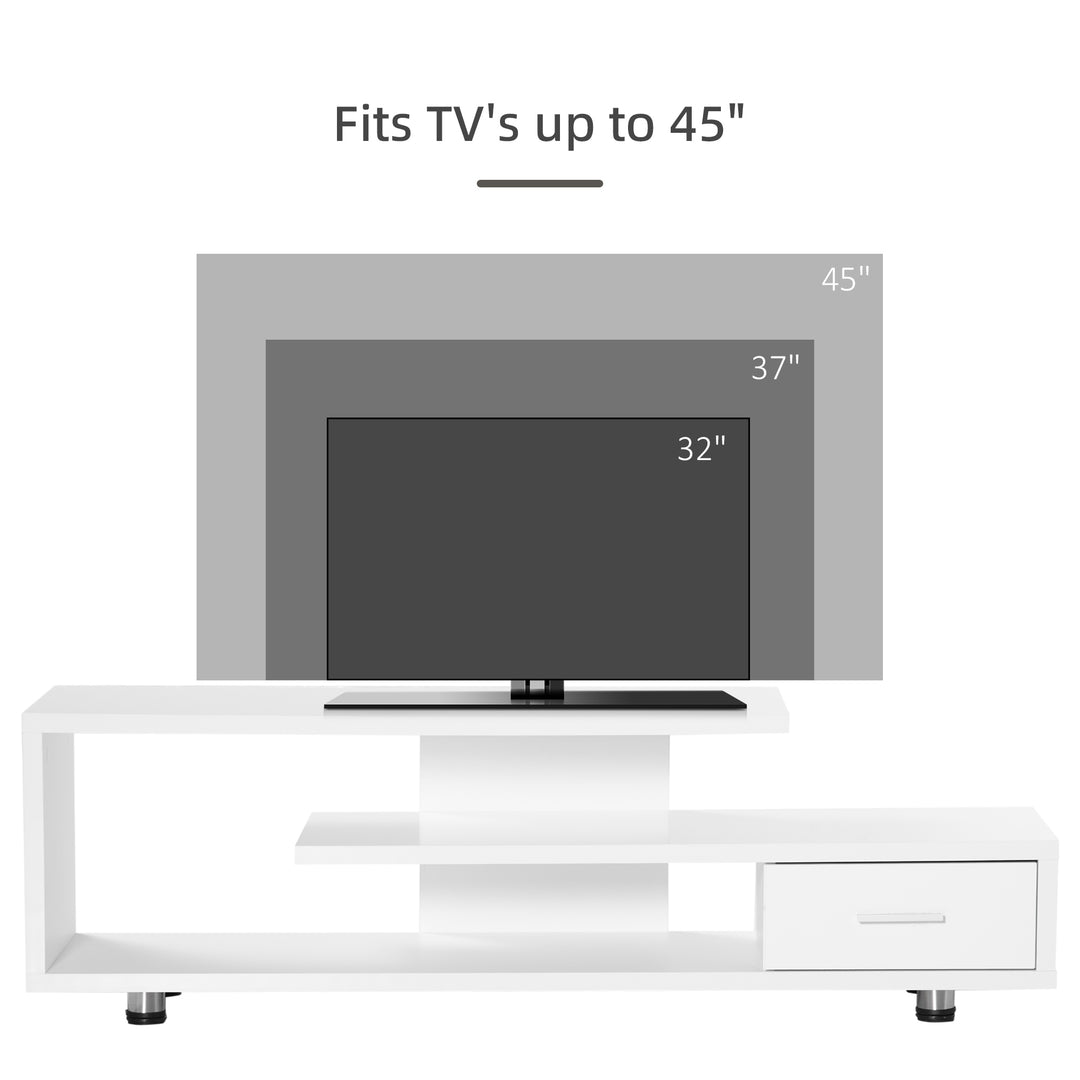 HOMCOM High Gloss TV Unit for TVs up to 45", Modern TV Cabinet with Storage Shelf and Drawer, Entertainment Unit for Living Room Bedroom, White