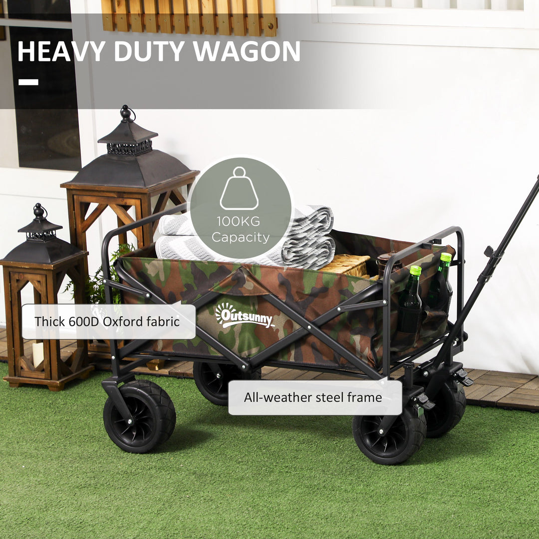 95L Folding Steel Frame Garden Trolley, with Handle - Multicolour