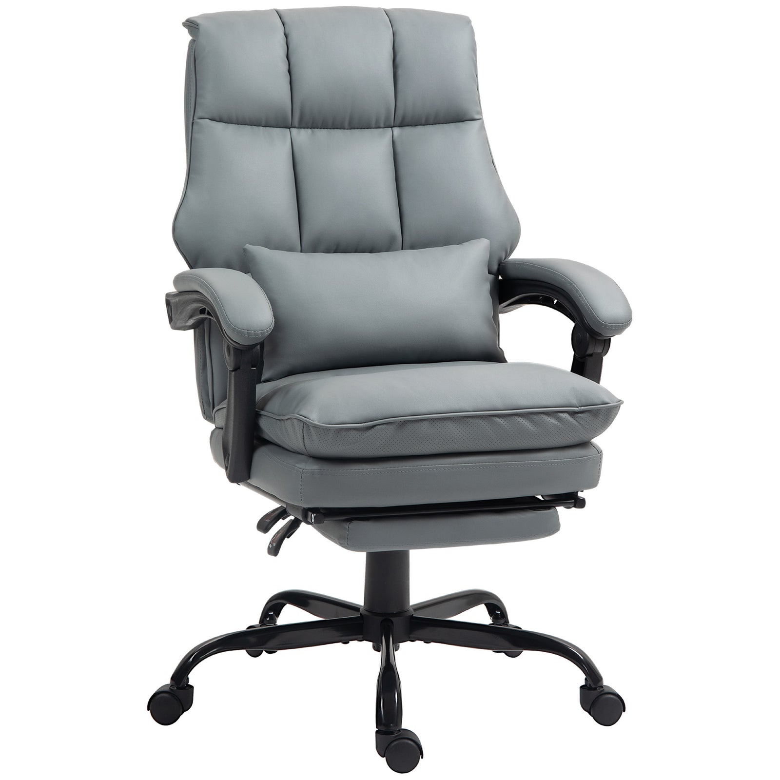 Faux Leather Reclining Office Chair, with Footrest - Grey