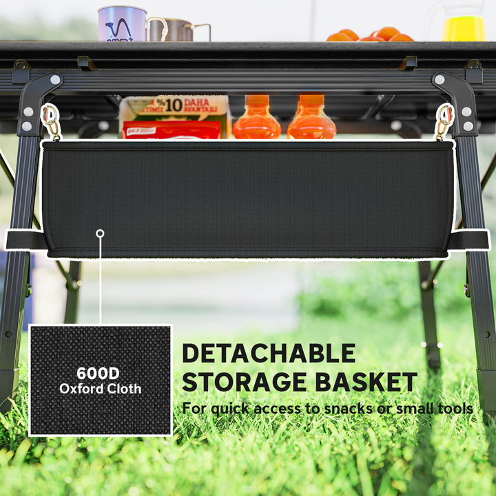 Folding Camping Table, 90 x 55 cm Height Adjustable Portable Collapsible Table, 3ft Lightweight Aluminium Rollup Picnic Table with Storage Basket for Outdoor Garden Party BBQ, Black