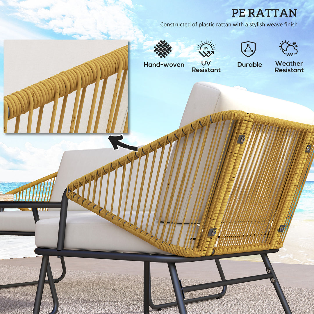 Four-Piece Rattan Strong Panel Outdoor Sofa Set - Natural