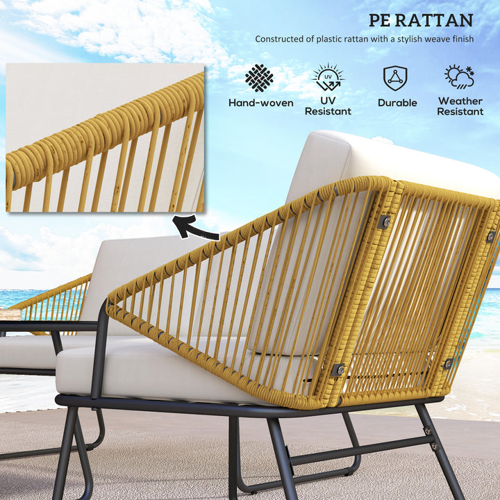 Four-Piece Rattan Strong Panel Outdoor Sofa Set - Natural