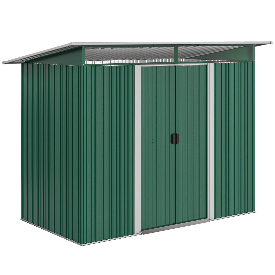 8.5 x 4ft Metal Shed with Lightsky Panels, Garden Storage Tool House with Double Doors for Garden, Patio and Lawn, Green