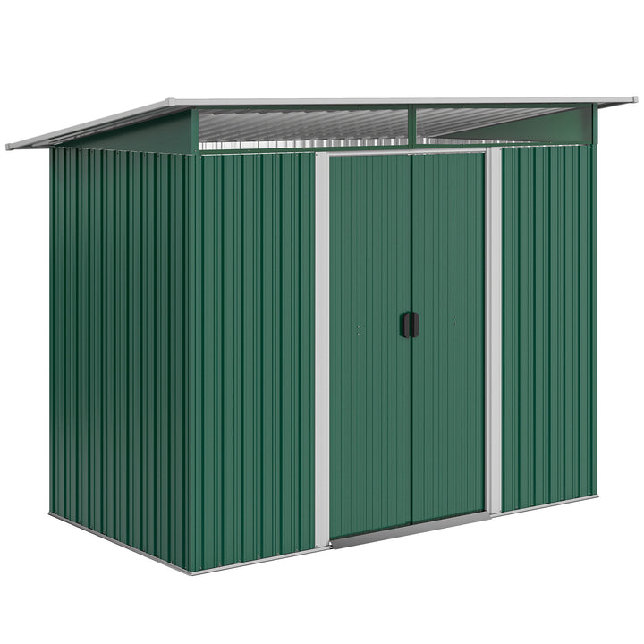 8.5 x 4ft Metal Shed with Lightsky Panels, Garden Storage Tool House with Double Doors for Garden, Patio and Lawn, Green
