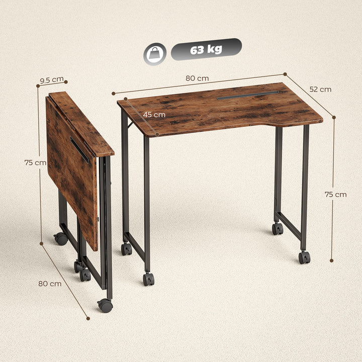 Folding Small Desk on Wheels - Black Wood Effect