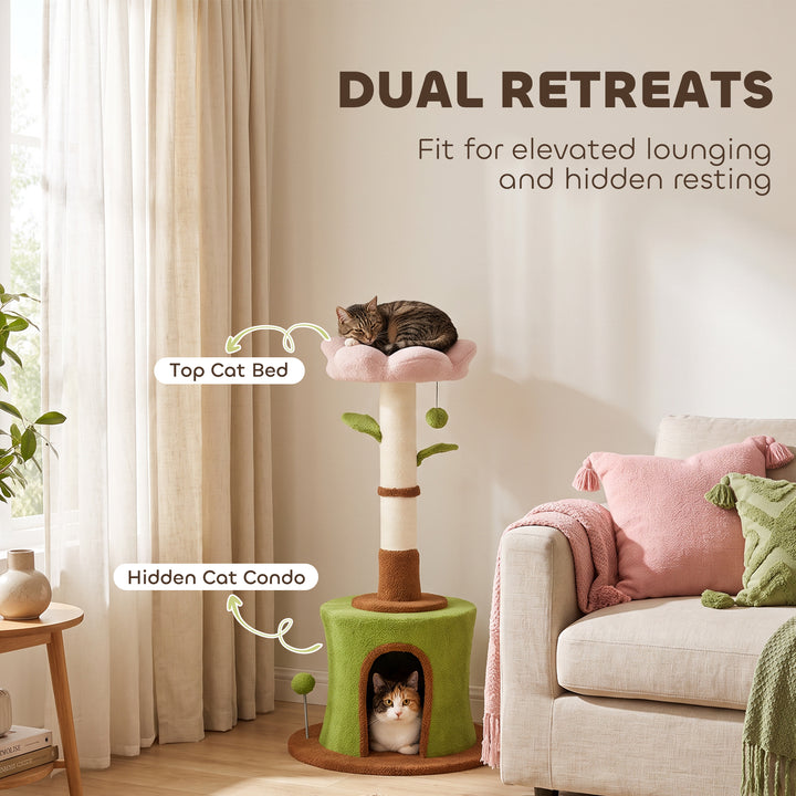 Cat Tree for Indoor Kittens, 88cm Flower Cat Tower with Condo &amp; Bed - view 5