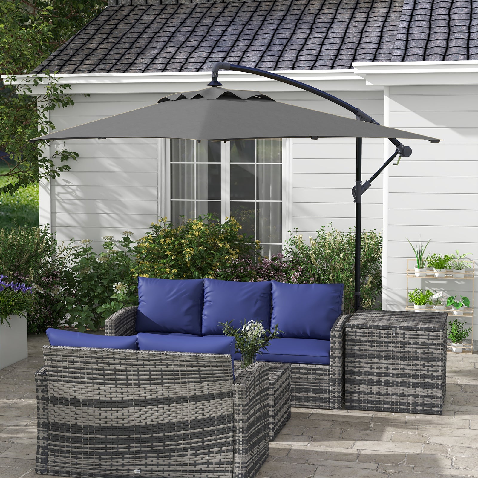 3(m) Cantilever Overhanging Parasol, with Cross Base - Grey