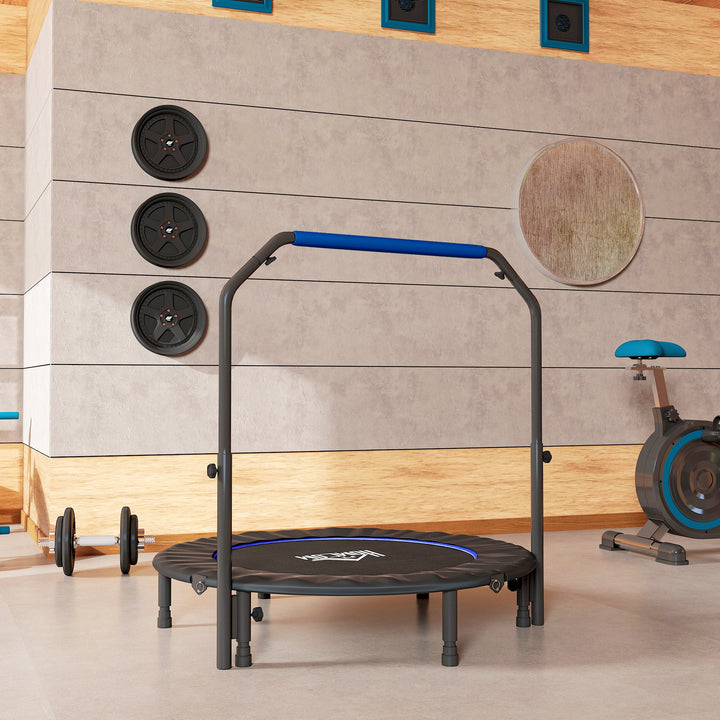 48" Foldable Mini Fitness Trampoline, with Adjustable Foam Handle, Blue
