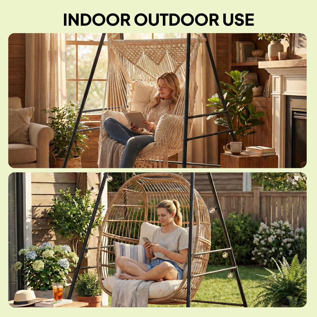 Hammock Chair Stand Only, 150KG Load Capacity, for Indoor Outdoor, Bla