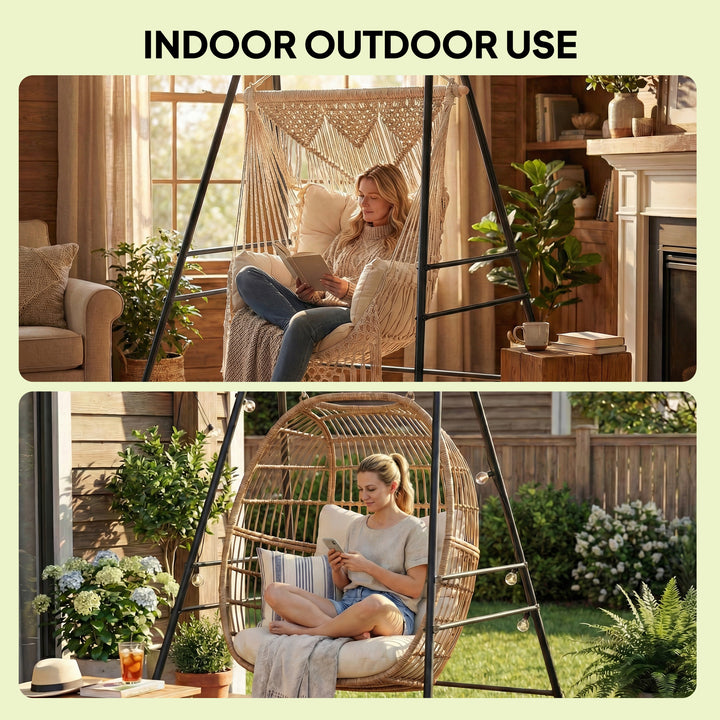 Hammock Chair Stand Only, 150KG Load Capacity, for Indoor Outdoor, Bla
