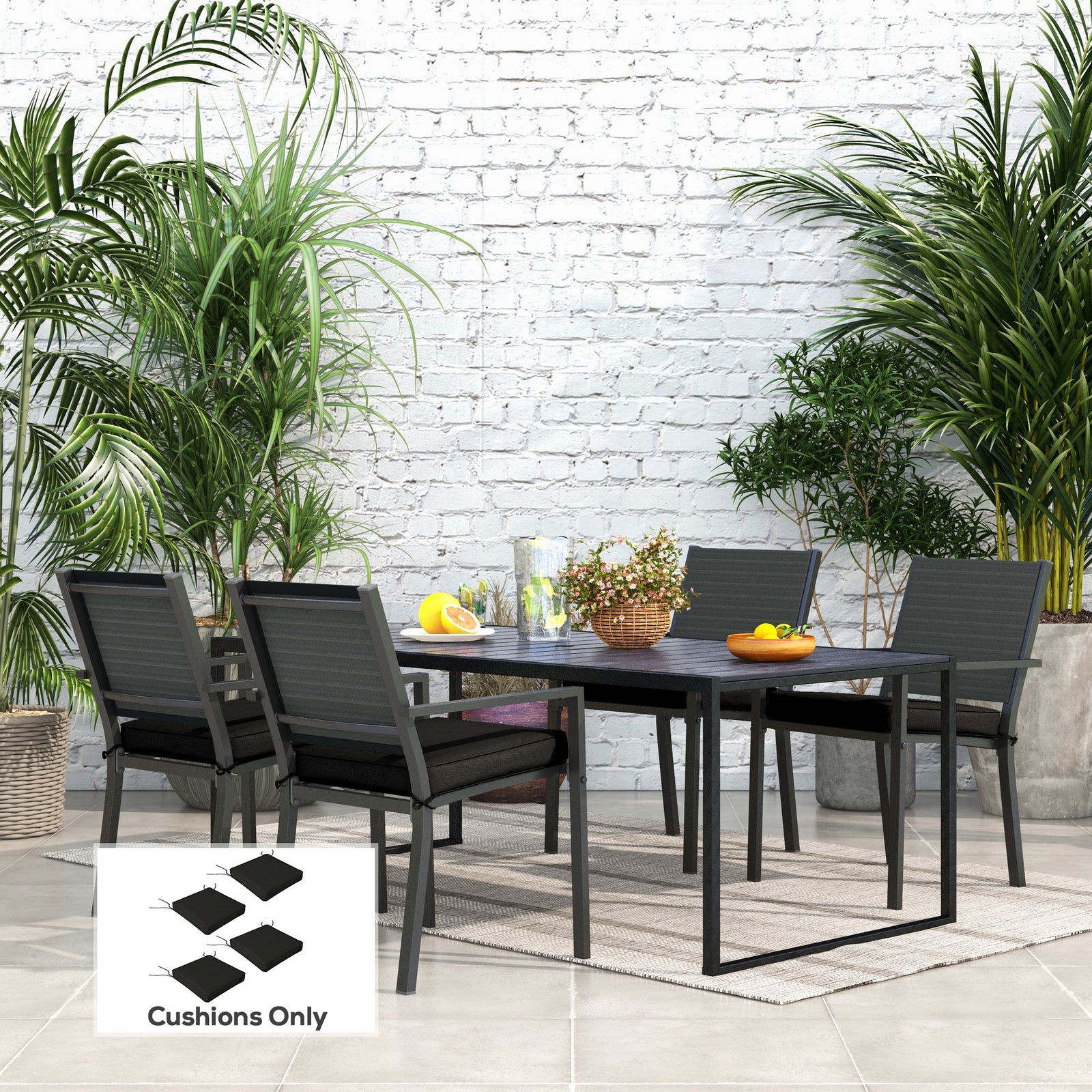 4-Piece Seat Cushions Pillow Replacement, Patio Chair Cushions Set with Ties for Indoor Outdoor, Black