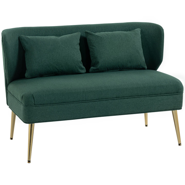 2 Seater Sofa, Linen-look Fabric Small Sofa with Wing Back, Thick Seat, Metal Legs