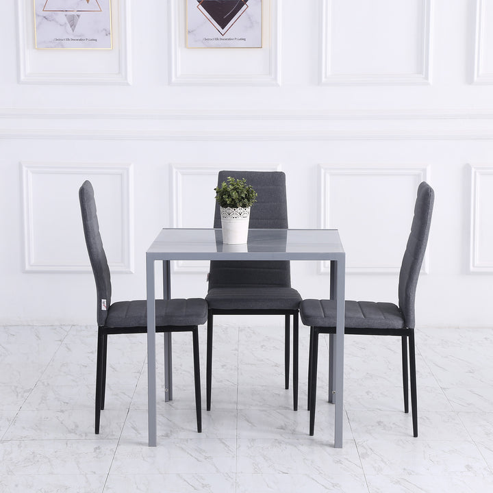 Modern Square Dining Table for 2-4 People, with Glass Top & Metal Legs for Dining Room, Living Room, Grey