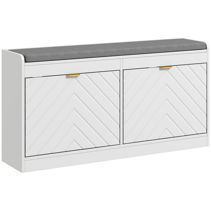 Shoe Storage with Seat, Upholstered Entryway Bench, Shoe Bench with 2 Flip Drawers and 2 Vents for 8 Pairs of Shoes