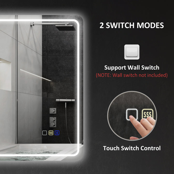70 x 50 cm Bluetooth Bathroom Mirror - Silver-Tone