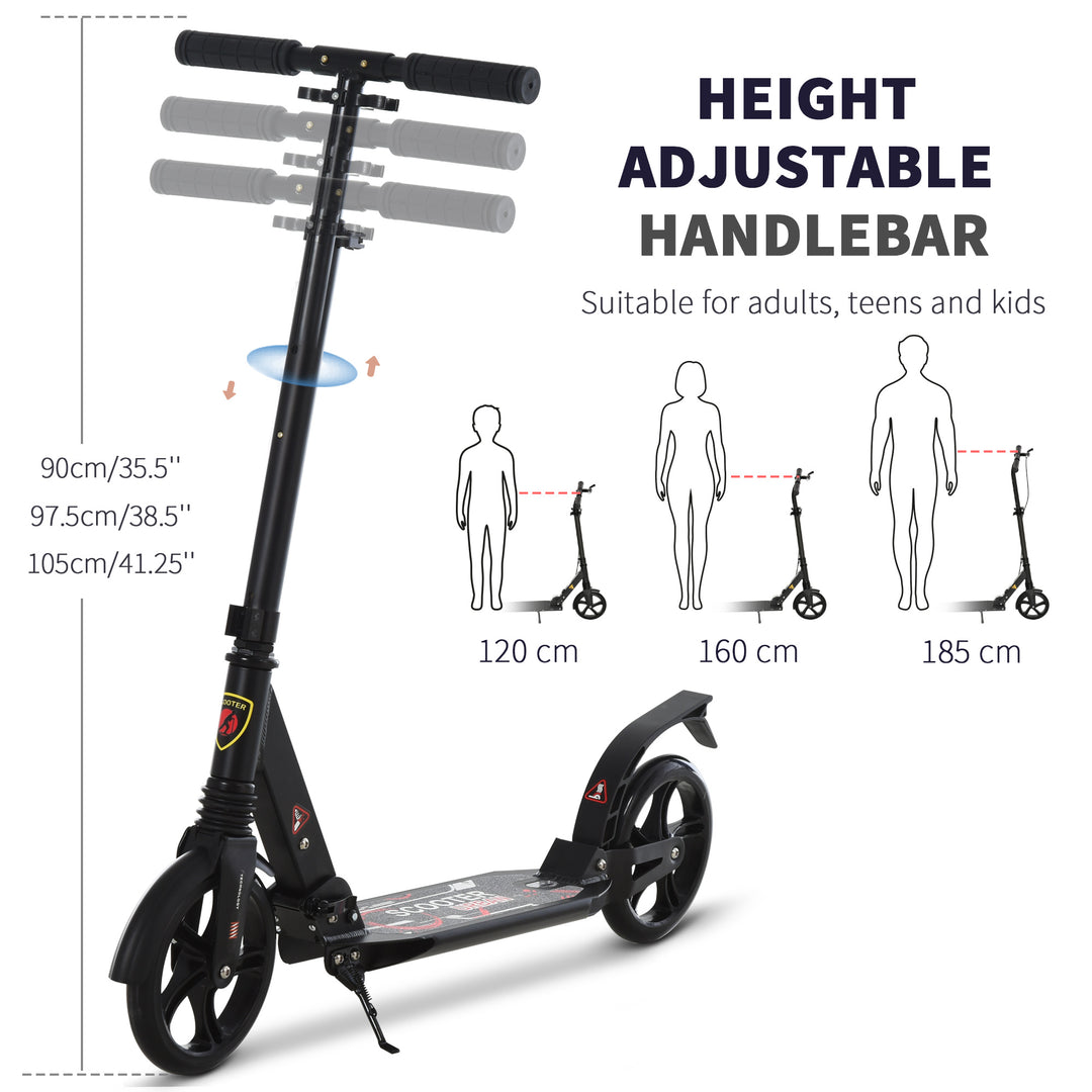 Folding Kick Scooter, Adjustable Ride On Scooter with 200mm Big Wheels and Double Shock Absorption, Urban Scooter for 14+ Teens Adult, Black
