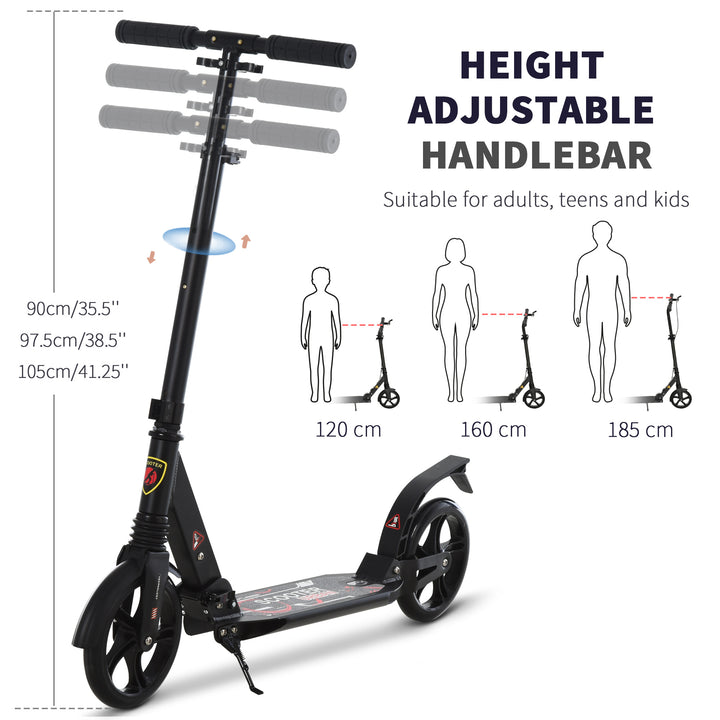 Folding Kick Scooter, Adjustable Ride On Scooter with 200mm Big Wheels and Double Shock Absorption, Urban Scooter for 14+ Teens Adult, Black