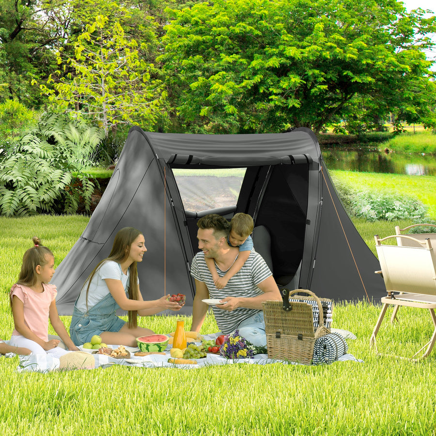 3 Man Camping Tent with Living Area and 2 Bedrooms, 3000mm Waterproof Family Tent with Sewn-in Groundsheet, Portable Dome Tent with Bag for Hiking, Festival, Backpacking, Drak Grey