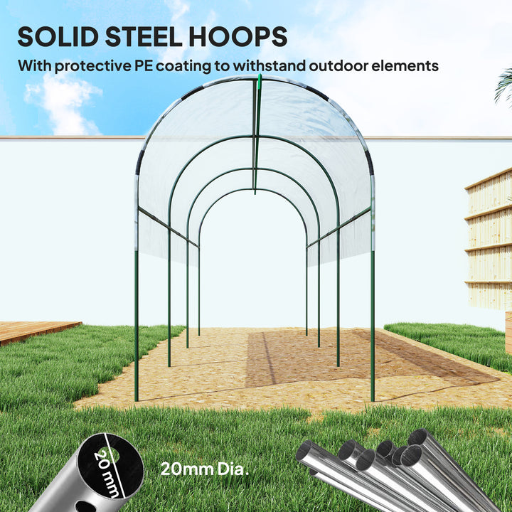 Tunnel Tomato Greenhouse with 4 Hoops and Top Tap, Pointed Bottom and Guy Ropes, 400 x 123 x 171 cm, Clear