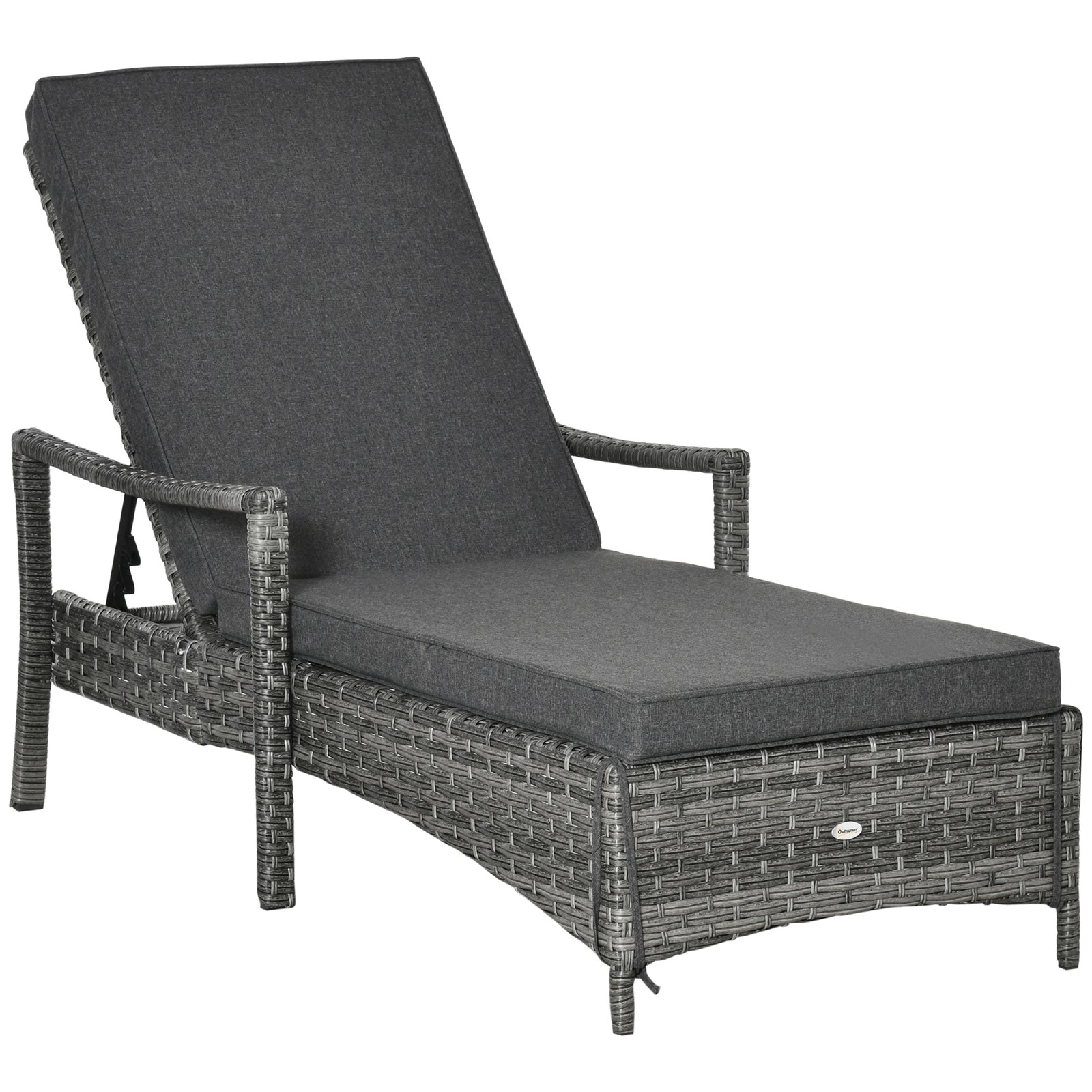 Patio Rattan Sun Lounger, Dual Wicker Weave Outdoor Single Reclining Chair Furniture, 5-Level Adjustable Backrest w/ Removeable & Washable Cushion, Mixed Grey