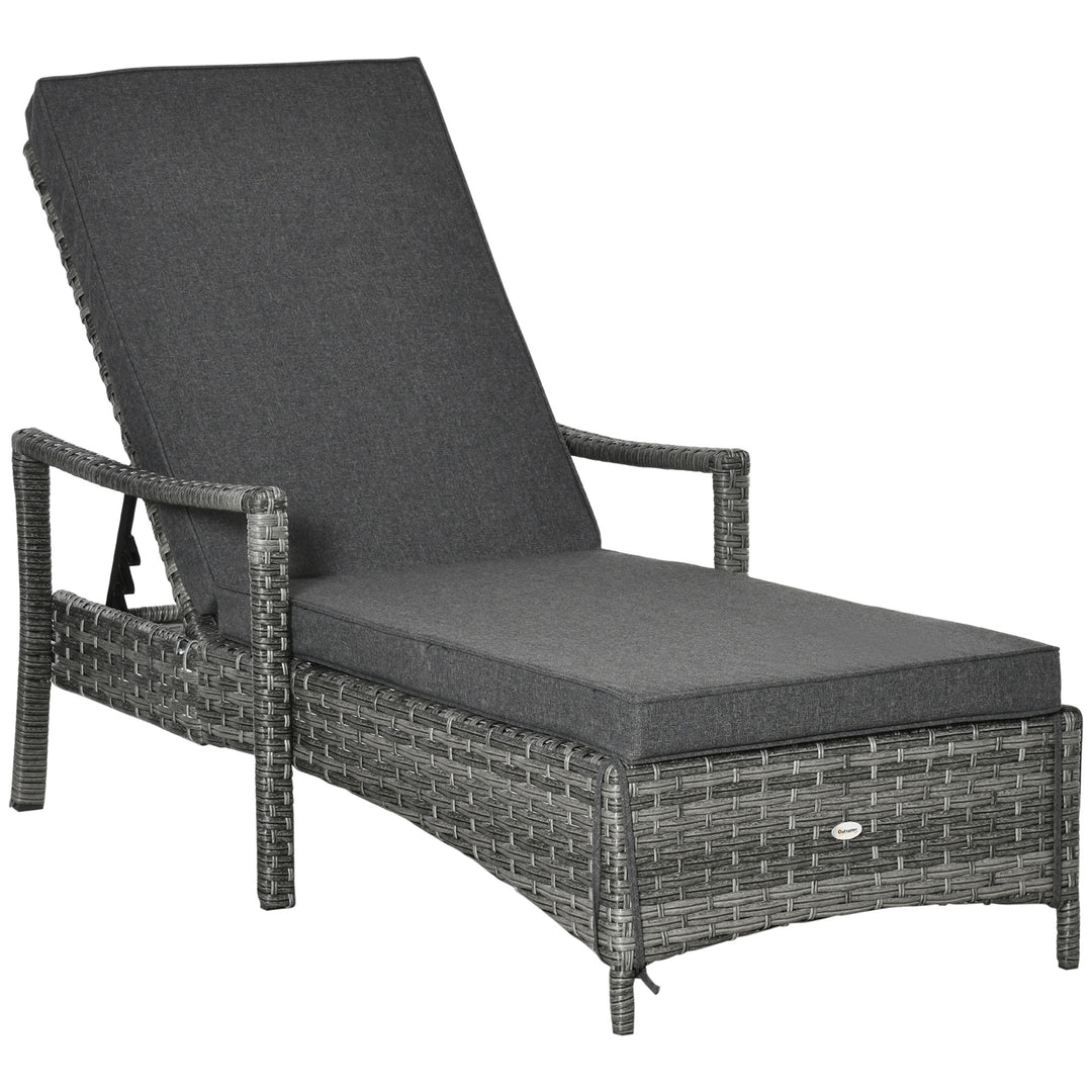 MCL Patio Rattan Sun Lounger, Dual Wicker Weave Outdoor Single Reclining Chair Furniture, 5-Level Adjustable Backrest w/ Removeable & Washable Cushion, Mixed Grey