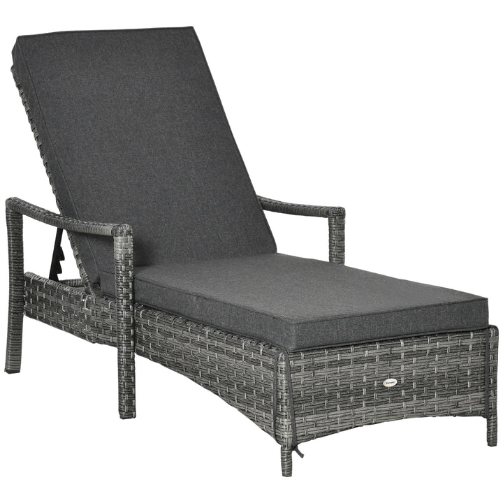 MCL Patio Rattan Sun Lounger, Dual Wicker Weave Outdoor Single Reclining Chair Furniture, 5-Level Adjustable Backrest w/ Removeable & Washable Cushion, Mixed Grey