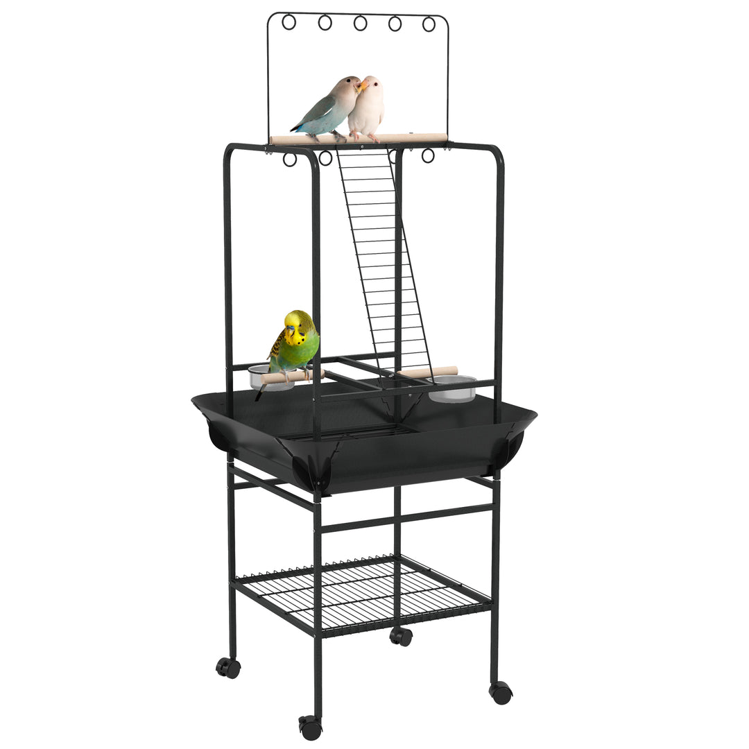 Steel Bird Table, Bird Feeder stand, with Perches, Stainless Steel Feed Bowls, Trays - Dark Grey