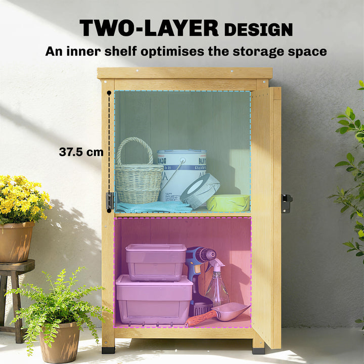 Wooden Garden Shed, Garden Tool Storage Shed with Metal Top and Shelf,