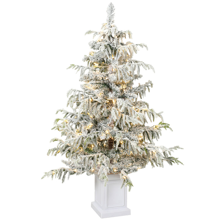 4ft Prelit Flocked Christmas Tree, Artificial Snow Flocked Spruce